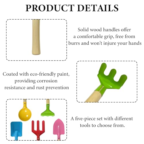 Jerhyun 5 Stück Hand Shovel Set, Mini Gartenschaufeln mit Spaten, Gabel, Kelle, Rechen, Schaufel und EIN Paar Handschuhe, Geeignet Gartenarbeit Strand (Grün)