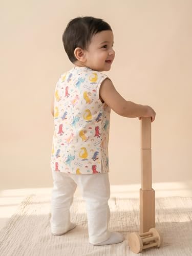 Image of POLKA TOTS Pure Cotton New Born Dress | Ultra-Soft, Breathable & Lightweight Sleeveless Jhabla Pant Set for Baby Boys & Girls | Baby Summer Clothes | Traditional Jabla & Pyjama Set for Newborns