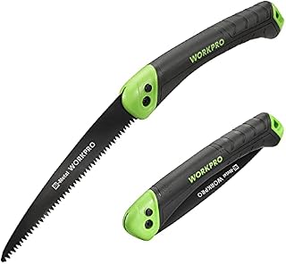 WORKPRO Pruning Saw, 7 Folding Hand Saw with Secure Lock, Bi-Metal D6A+M2 Saw Blade, Triple Teeth, Push Button, Soft Grip Folding Saw for Wood Gardening Camping Bushcraft