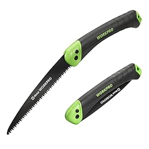 WORKPRO Snoeizaag, 7 inch opvouwbare handzaag met veilig slot, bi-metalen D6A+M2 zaagblad, drievoudige tanden, drukknop, zachte grip vouwzaag voor hout tuinieren Camping Bushcraft