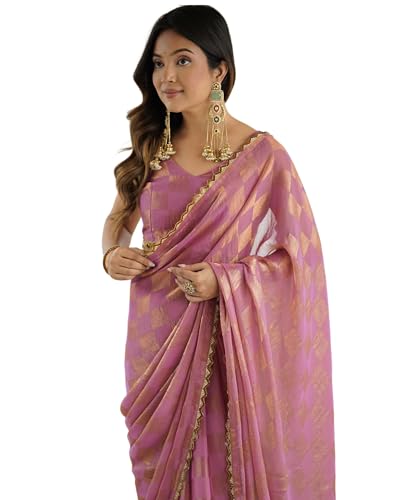 Image of SIRIL Women's Shimmer Chiffon Dual Tone Saree with Unstitched Blouse Piece