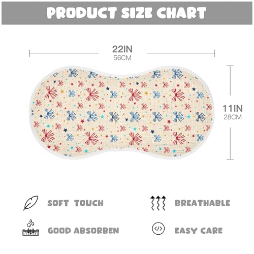 The USA Pretty Bows and Stars Baby Burp Cloths, Cotton Soft Absorbent Burp Cloth, Baby Bib Cloths Spit Up Rags for Newborn Boys Girls, 2 Pack, 22”x11”4