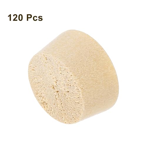 Image of uxcell 120Pcs Wood Button Plugs, 13.5mm /0.53 inch Flat Head Hardwood Screw Hole Plug Wooden Caps Buttons Wood Plug for Furniture Woodworking Craft Decor (15mm x 13.5mm)