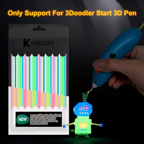 Image of Kretrum Glow in the Dark 3D Doodler Pen Refills for 3Doodler Start+ 3D Pen 2.5mm PCL Filament Refills Packs 10 Colors Glow Filament Each Color 10 pcs Total 100 pcs Only Fit for 3Doodler Start Pen
