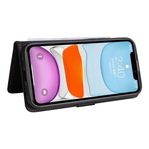 Coque pour iPhone 11 en cuir PU noir de qualité supérieure avec support antichoc - 6