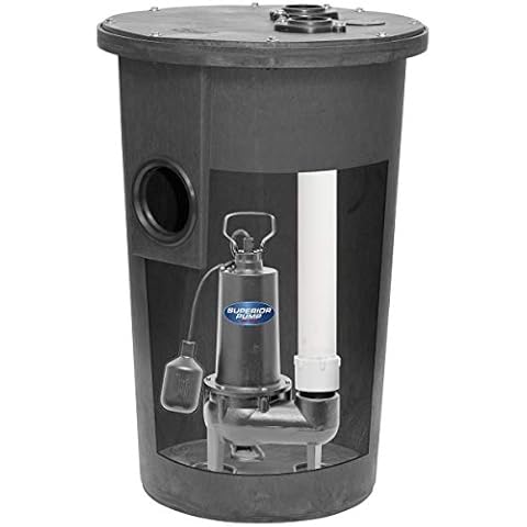 Superior Pump 93015-U Cast Iron Tethered Float Switch Sewage Pump with Basin Kit, 1/2 HP, Black Cover