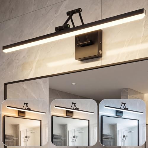 OSYNNIQ Bathroom Vanity Light, Modern Lighting Fixture Over Mirror LED Bar Dimmable Brightness Adjustment Rotatable Black Waterproof IP44 Wall Sconce for Makeup Shaving (Black, 24 Inches)