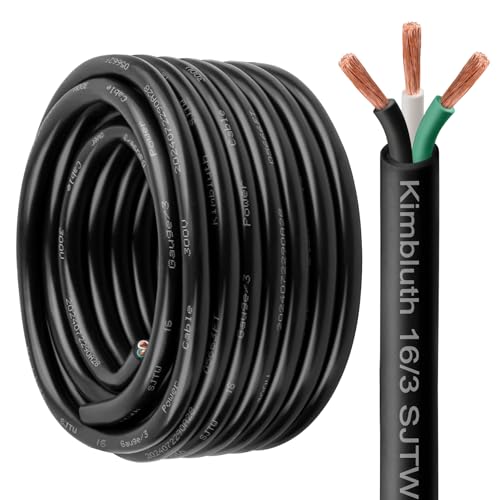 Kimbluth 16 Gauge 3 Conductor Wire SJTW Outdoor Extension Power Cable 200FT, 16/3 Wire Heavy Duty Pure Copper Electrical Wire for Lawn, Battery, Automotive, Outdoors