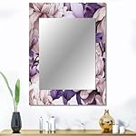 Cool Grey Blue Floral Sleekness Floral Wall Mirror, Printed White Wall Mirror, Traditional Bathroom Wall Mirror, Decorative Floral Mirror - 30x40 Inches