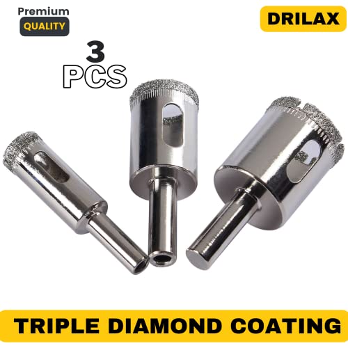 1 Inch Diamond Hole Saw 3/4 Inch Diamond Hole Saw 1/2 Inch Diamond Drill Bit 3 Pcs Set Quartz Granite Marble Ceramic Porcelain Glass Tiles Bottle Terracotta Clay Flower Pot Drain Holes 3 Pieces Set #TOP2