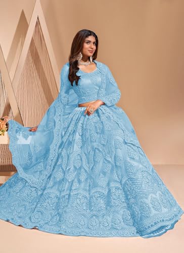 Image of ZAALIMA FASHION Women's Semi Stitched satin blend Lehenga Choli with Embroidered Pattern Unstitched Blouse and Dupatta Set | Women's Lehenga Cholis