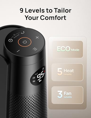 Dreo 30 Electric Space Heater for Large Rooms – Remote Control, 120° Oscillation, Adjustable Thermostat, Quiet Operation, 8 Safety Features, Timer – Ideal for Office, Black