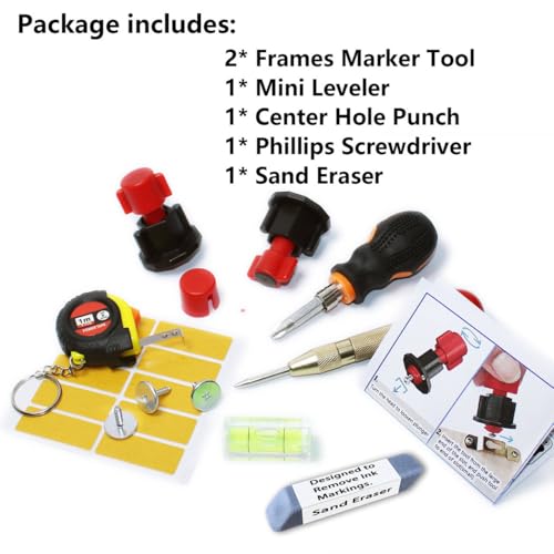Dikoo DIKPHMARK0204 Picture Hanging Mark Hole And Leveling Kit For Frame Mural Hanging - With Mini Bubble Level Used For Mark Nail Hole Frames Etc Location Tool Set thumb #6