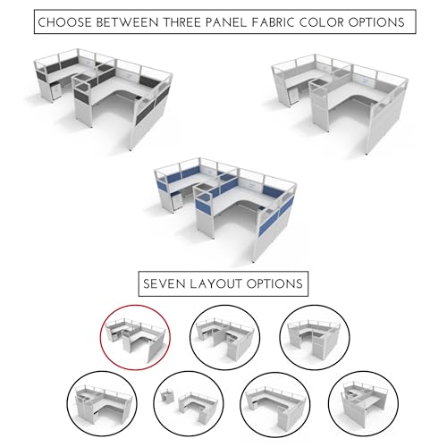 SUNLINE Office Cubicle - 7 Layout Options Modular Cubicle System with Adjustable Panels, Wall Partitions, Drawers and Magnetic Whiteboard, Customizable U/L Shaped Workstation - Light Grey - Thumbnail 4
