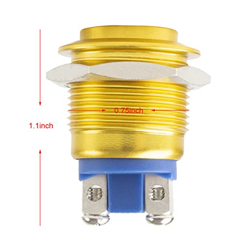 Paialu 2Pack Momentary Push Button Switch, 19Mm 5A Aluminium Alloy Shell Pushbutton Switches- 1No 12V Spst Screw Terminal Metal High Round Waterproof For Industrial Car Switch (Gold) #TOP3