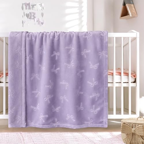 Image of BORITAR Baby Blanket with Bow Design, Fleece Infant Toddler Blankets for Girls Boys, Warm Lightweight Breathable Newborn Receiving Blankets for Crib Stroller(30x40 Inch, Purple)