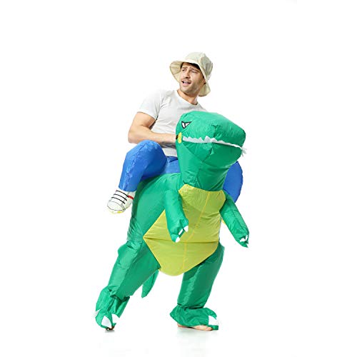 EONPOW Disfarce de dinossauro insuflável de ciclismo, disfarce de dinossauro para cosplay, disfarce de Halloween, traje divertido para adolescentes, adultos, unissexo, verde