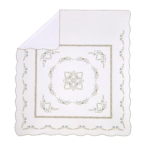 Modern Heirloom Heather Embroidered Bedspread - Lightweight Breathable All Seasons Bedding, Twin, Blue/White