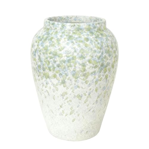 Ceramic Rustic Vase for Home Decor – 6" Tall Mix of Green &Light Blue Farmhouse Vase, Vintage Decorative Vase for Living Room, Entryway, Kitchen, Shelf, Table Centerpiece, Boho Modern Decoration