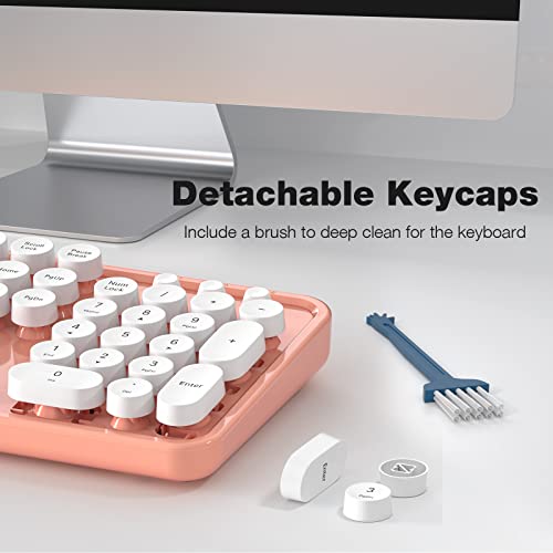 Image of KNOWSQT Wireless Keyboard and Mouse Combo - White-Orange Full-Sized 2.4 GHz 104 Keys Typewriter Keyboard, Flexible Round Keycap and Optical Mouse for Windows, Computer, PC, Laptop, Desktop, Mac