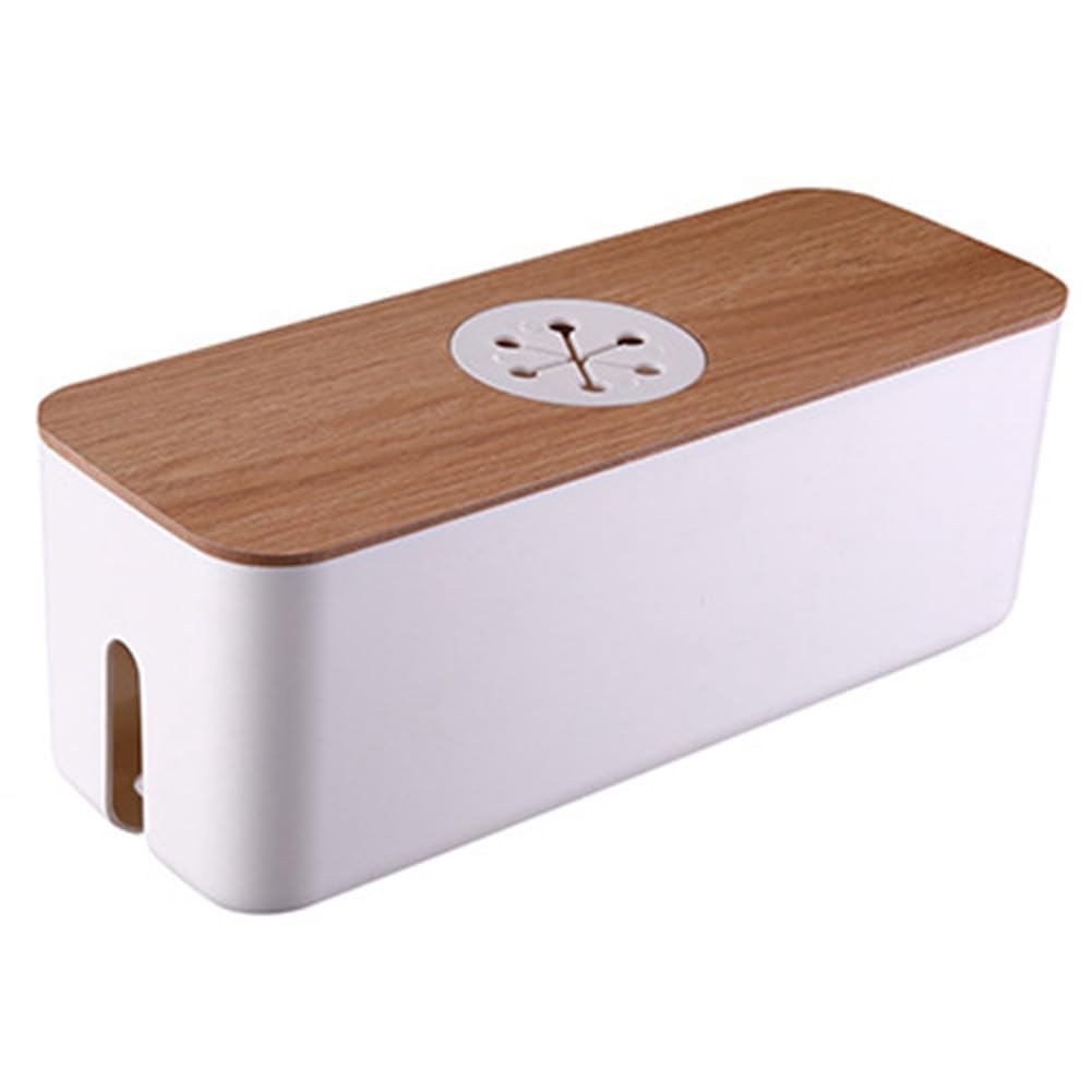 Littimoon Wooden Cable Storage Box Power Cord Storage Box Dust-Proof Charger Socket Storage Box Household Cable Winder Storage Box