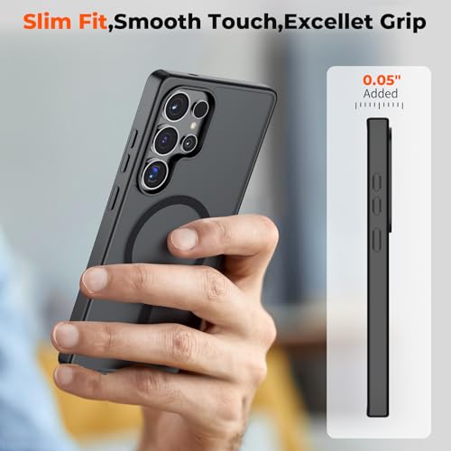 Image of SUPFINE Magnetic for Samsung Galaxy S25 Ultra Case with Screen Protector, (Built-in Magnets) (Military Grade Drop Protection) Slim Translucent Shockproof Phone Case,Black