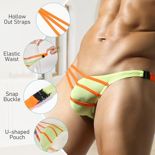 Mens Side Buckle Thongs Hollow Out Straps G-string Briefs Splicing Color Underwear2