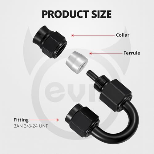 Image of EVIL ENERGY 3AN PTFE Hose End Fitting 180 Degree Black for PTFE Hose Only 4PCS