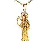 GXLYFG Santa Muerte Necklace Diamond 14K Gold Plated Santa Muerte Pendant Jewelry With Sickle Holiday Gift (Gold 219)