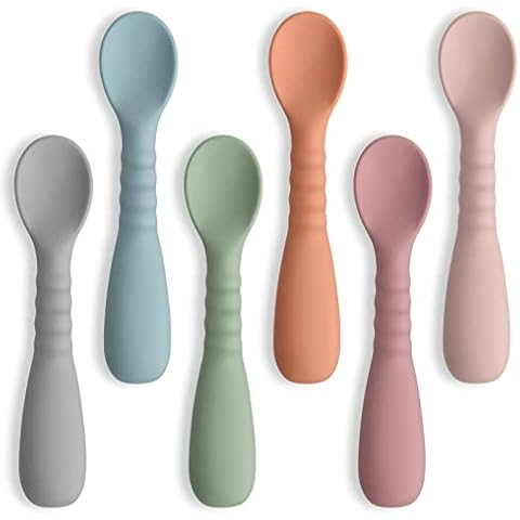 ME.FAN Silicone Baby Feeding Spoons [6 Pack] First Stage Baby Infant Spoons - Baby Utensils Soft Training Spoon Self Feeding - Chew Spoon Set for Babies and Toddlers Cover