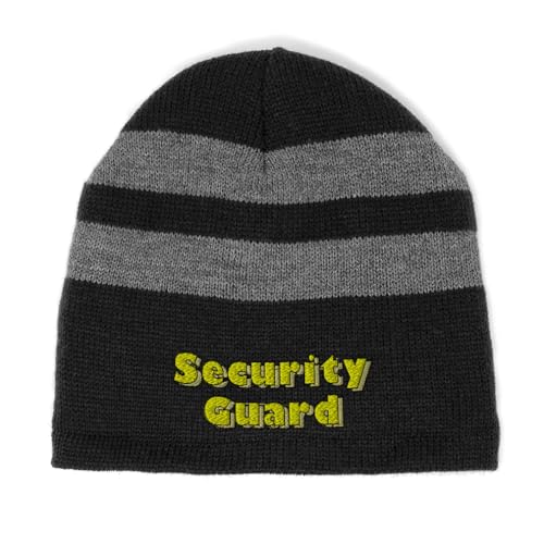 Custom Striped Beanie for Men & Women Security Guard Acrylic Fleece Skull Cap Hats 1 Size Black Design Only