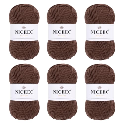 Image of NICEEC 300g Soft Assorted Colors Yarn - Sport Weight,100% Acrylic, 4 Ply, Bonbons Yarn for Crochet & Knit, DIY Project Starter Kit for Kids or Adults(Total 870yds) - Brown34#