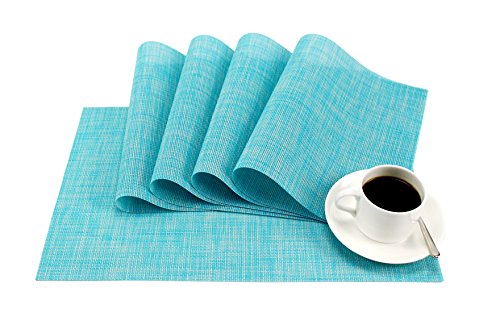 Gefeii Pvc Woven Vinyl Non-Slip Heat-Resistant Blue Placemats Kitchen Environmental Table Place Mats Pad Cushion Placemats For Dining Table Set Of 4(Blue, 4) #TOP23