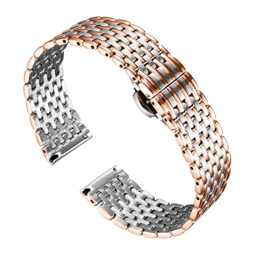 Image of BINLUN Mesh Stainless Steel Watch Band, Ultra Thin Polished Replacement Bracelets with Butterfly Buckle for Men Women, 12 /14 /16 /18 /20 /22mm
