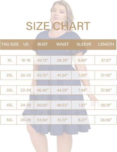 Image of Women's Plus Size Casual Dress Crew Neck Ruffle Floral Short Sleeve Summer Midi Dresses with Pockets