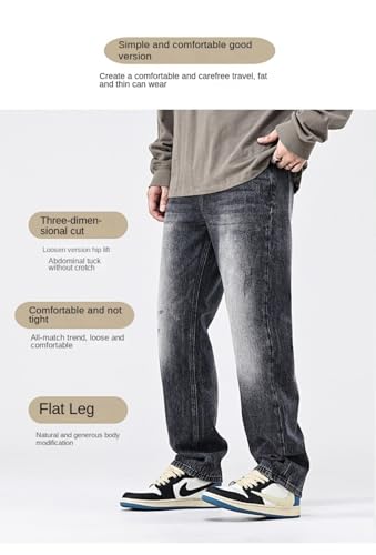 Jeans Pants Trouser Denim Upgraded Black Straight Leg Men's Spring and Autumn Versatile Casual Retro Wide2