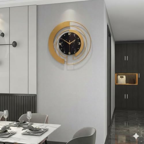 Image of European Style Luxury Living Room Analog Clock 3D Diamonds Non-Ticking Silent Creative Personality Metal Large Quartz Art Wall Decorative (Multi) (BL Marble Gold Clock)