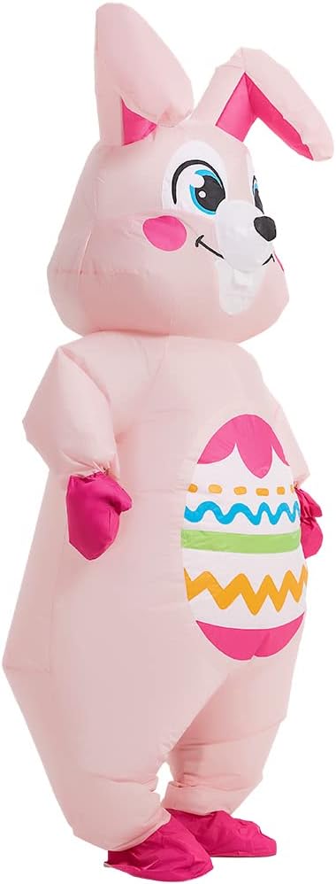 KOOY Easter Bunny Costume Adult Inflatable Rabbit Costume Pink Blow up Suit Full Body For Adult Men Women Holiday Party Cosplay Festival Celebration