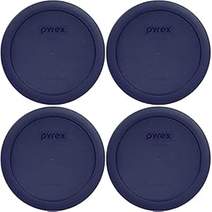Pyrex Bundle – 4 Items: 7201-PC 4-Cup Blue Round Plastic Lids