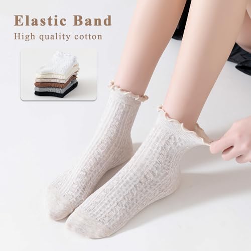 Image of Mcool Mary Womens Crew Socks Ruffle Casual Cotton Frilly Breathable Cute Knit Lettuce Trim Dress Ankle Socks 6 Pack