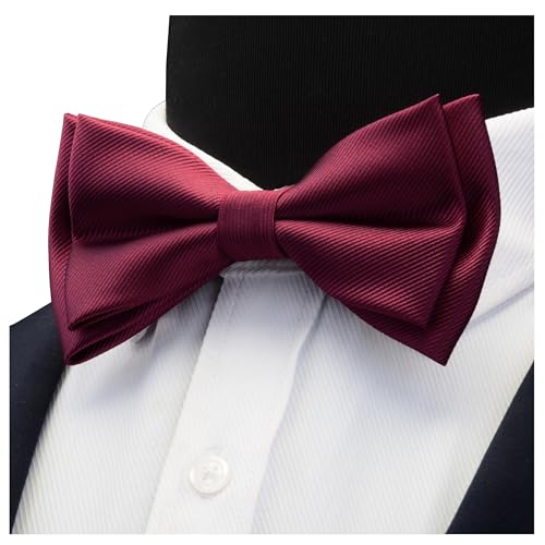 Image of GUSLESON Mens Solid Color Two Layer Pre-tied Bow Tie and Pocket Square Cufflink Set with Gift Box