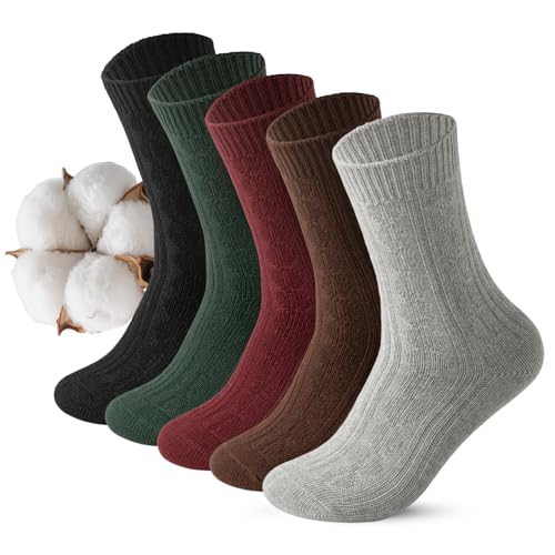 Vihir 5 Paia Di Calze Spesse e Calde Da Donna 36-40, Calzini Invernali In Maglia Termica, Traspiranti, Confortevoli e Lunghi In Cotone Termico Per Donna