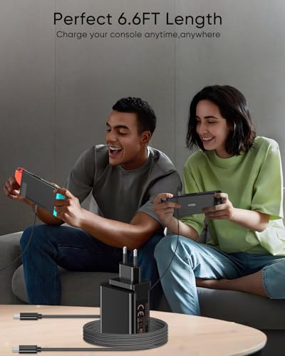 65W Schnellladegerät für Steam Deck, Nintendo Switch 2 & ROG Ally – PD3.0-klappbarer Netzadapter mit 6.6FT(2M) USB-C-Kabel, Switch 2/Steam Deck OLED/ROG Ally X Ladegerät unterstützt TV-Dock(6.6FT)