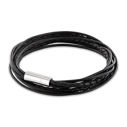 Auroris Echtleder Armband/Kette geflochtene und Glatte Lederbänder Farbe: schwarz mit Magnetverschluss aus Edelstahl - Länge: 50cm