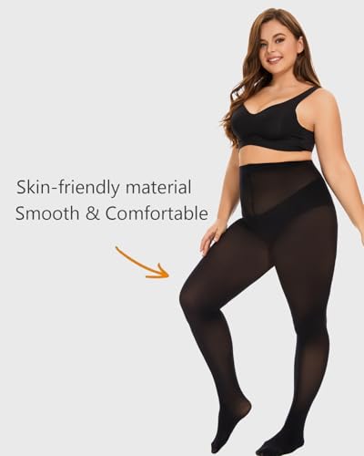 Image of DUCMODA Plus Size Tights for Women, Ultra Soft Solid Color Semi-Opaque Pantyhose, Nylon High Waist Stockings 1X 2X 3X 4X
