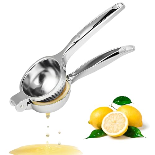 Prensa de Limón - Exprimidor Manual - Prensa para Cítricos a Mano 7cm de Diámetro, Acero Inoxidable, Duradero, Máxima Extracción de Jugo, Perfecta para Cocina, Bar y Restaurante (Plata)