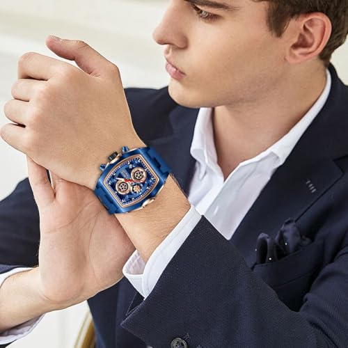 Image of LIGE Mens Watches Luxury Tonneau Watches for Men Waterproof Analog Watch Chronograph Calendar Date Men's Dress Business Work Watch Large Square Face Wristwatch