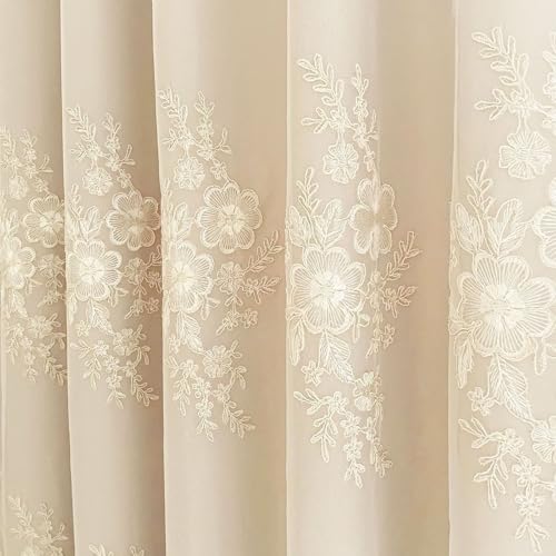 Rideau cuisine beige broderie haut de gamme polyester - 6