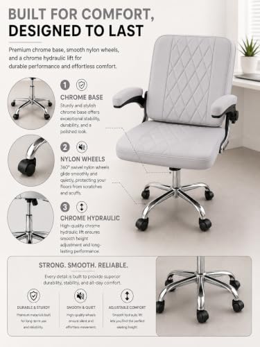 Image of Furnitures Flip Executive Office Chair with Flippable Pillow | Ergonomic Leatherette Computer Chair | Height Adjustable Revolving Chair with Chrome Base |, Grey
