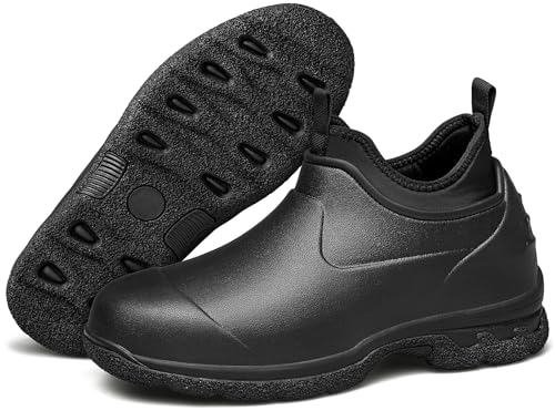 TENGTA Unisex Waterproof Neoprene Garden Shoes Mens Slip-On Mud Rain Boots for Gardening, Mowing, and Outdoor Use